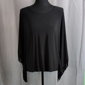 Chico's Black Fringe Blouse/Poncho
